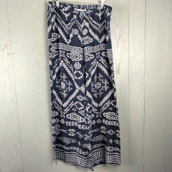 Lagaci Pants Womens Extra Large Blue Abstract Aztec Wide Leg Summer Pull On Blue - Picture 1 of 13